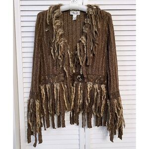 Stunning Fringed Metallic Thread Bohemian Cardigan Small